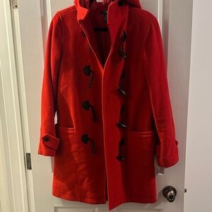 Chaps Red Trench Coat with Black Toggles